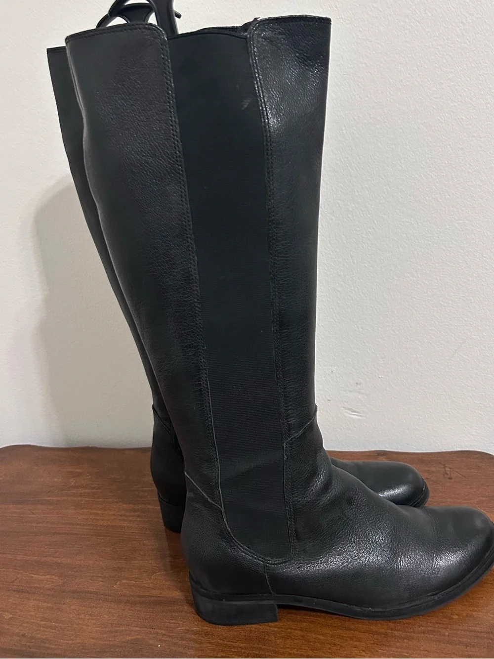 Cole Haan Black Tall Leather Boots Nike Air Stretch Back Sz 8